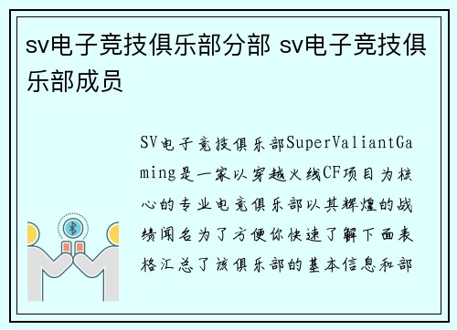 sv电子竞技俱乐部分部 sv电子竞技俱乐部成员