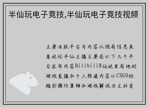 半仙玩电子竞技,半仙玩电子竞技视频